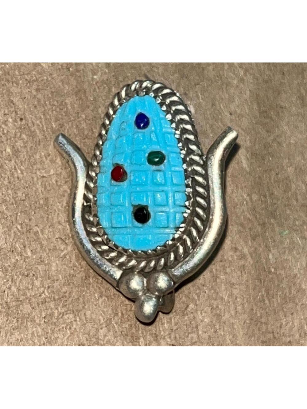 Zuni sterling silver inlay corn multi stone traditional cluster pin